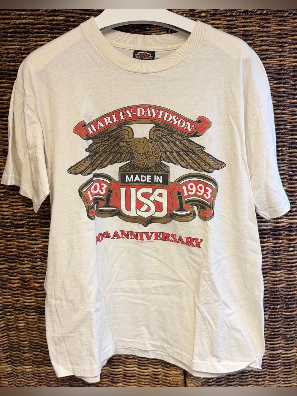 Harley Davidson- Vintage, Holoubek Cream Shirt- Large, Made in USA